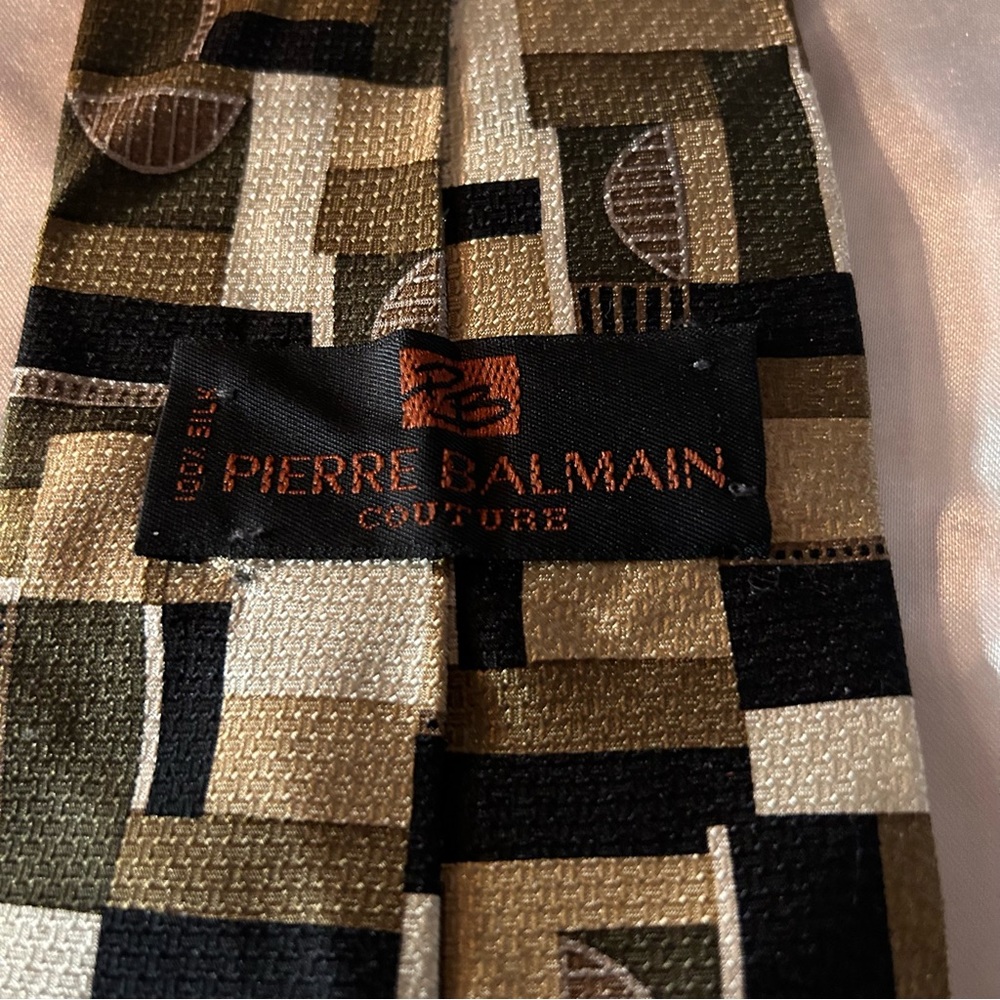 Pierre Balmain EUC couture silk tie - Olive brown & beige 🎉Host Pick 🎉